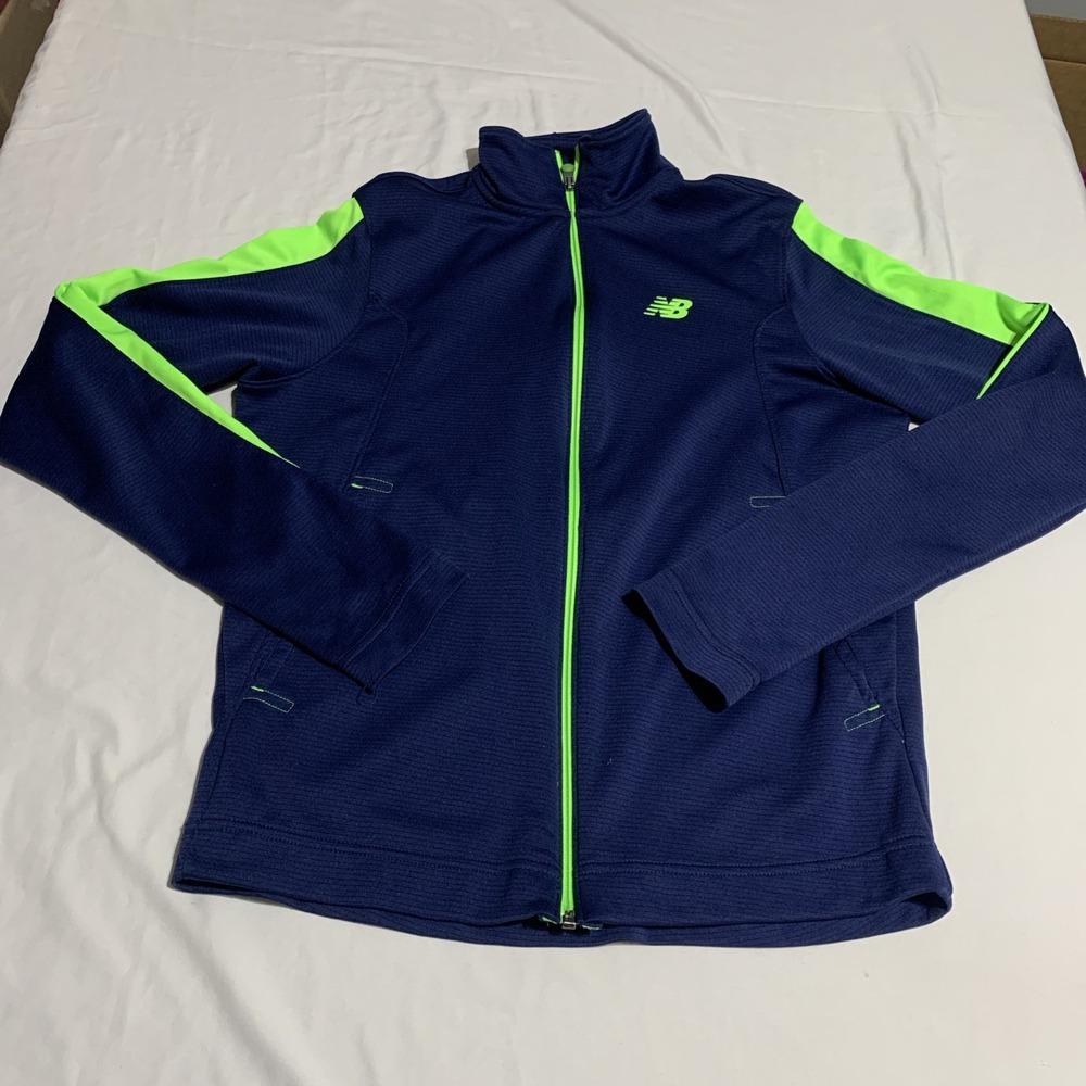 New Balance Free Ryde Track Jacket Navy Neon Green Mens XS Full Zip Athleisure